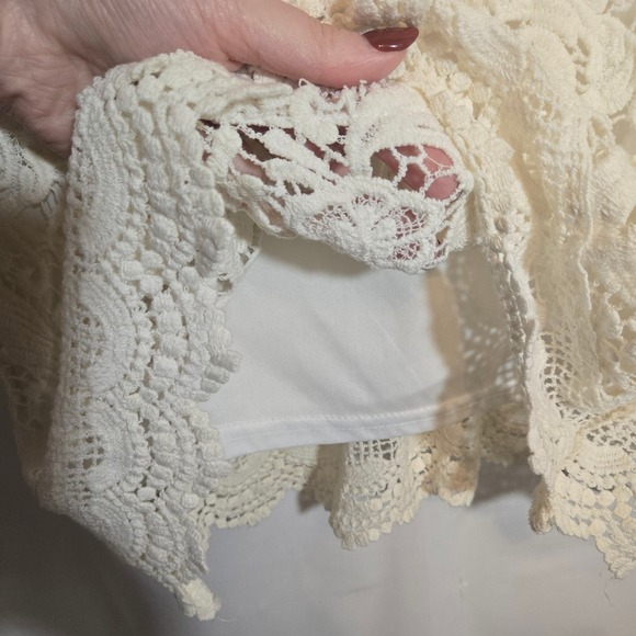 Lovecat Hippie Lace Crochet Cream Mini Dress Lined Scalloped Hippie 70s Style - Picture 5 of 9